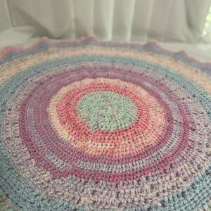 Handmade Multicolor Crochet 34” Round Rug- Baby Girl Bedroom